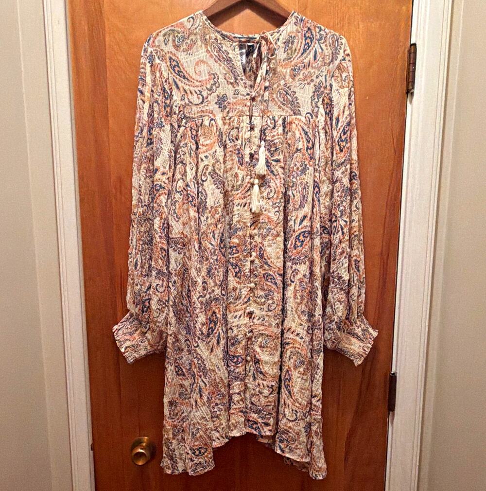 Women’s L Dress Boho Cottage Fairy Prairie Handkerchief Hem Western Romantic
